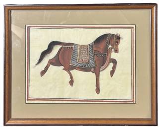 Indian Royal Horse Gouache on Silk