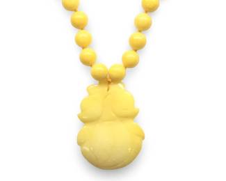 Vintage Yellow Jadeite Bead Carved Pendant