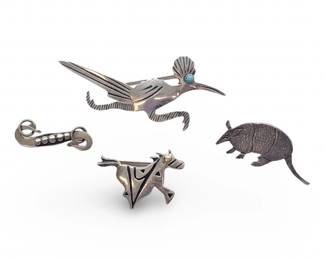 (4) Unique Sterling Silver Pins
