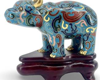 Vintage Enamel Cloisonné Bear Sculpture on Stand