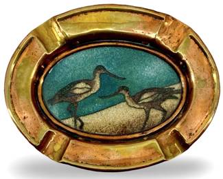 Rare Berners Cloisonné Glass Bird Ash Tray