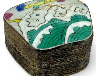 WIII Ao Chinese Brass Cloisonné Dresser Box