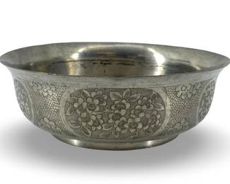 Etched Chinese Pewter Bowl