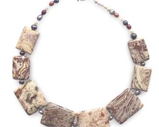 Heavy Rectangular Jasper Pearl Necklace