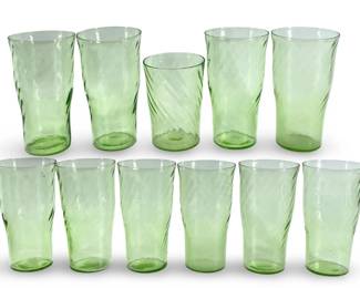 11pc Uranium Art Glass Cups