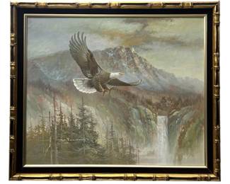 Signed M.D. Elliott Eagle Landscape Oil on Canvas