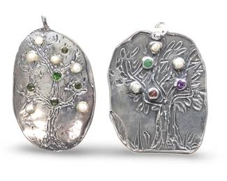 (2) Nadine Leo Silver Crushed Pearl Emerald