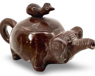 Hand Carved Brown Soapstone Elephant Sculpture