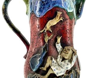 Japanese Glazed Sumida Gawa Ceramic Pitcher