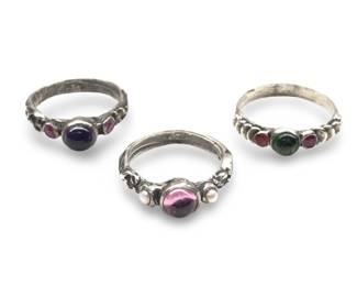 Sterling Silver Ruby Pearl Amethyst Emerald Rings