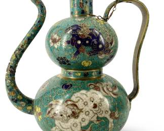 Antique Chinese Cloisonné Brass Gourd Teapot