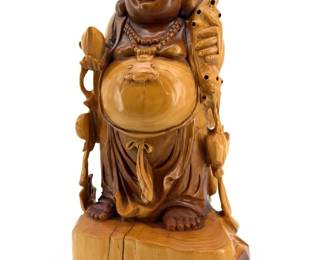 Vintage Hand Carved Hardwood Laughing Buddha