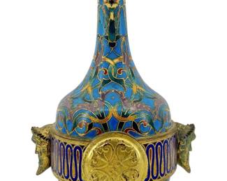 Antique Enameled Cloisonné Brass Vase