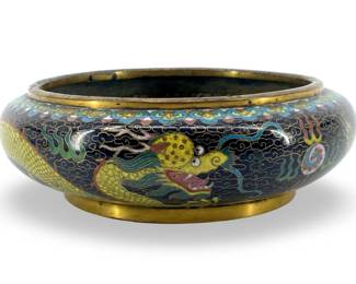 Antique Chinese Cloisonné Brass Bowl
