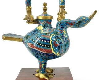 Chinese Enameled Cloisonné Brass Teapot
