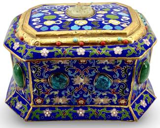 Jade and Turquoise Inlaid Cloisonné Dresser Box