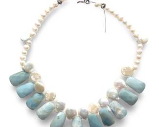 Lavish Larimar Gemstone Pearl Necklace