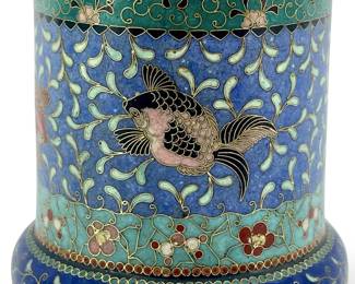 Antique Meiji Cloisonné Fish Design Brush Pot
