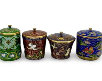 4pc Small Chinese Stamped Cloisonné Enamel Jars