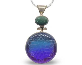 Radiant Sterling Silver Art Glass Pendant Necklace