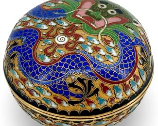 Antique Brass Cloisonné Dragon Dresser Box