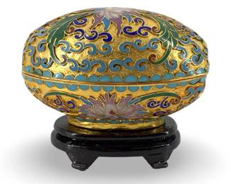 Chinese Brass Cloisonné Dresser Box on Stand