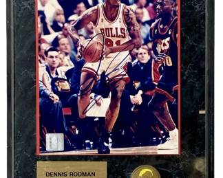 Dennis Rodman Autographed NBA Bulls Plaque
