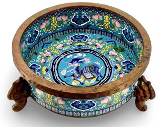 Antique Chinese Dragon Cloisonné Footed Bowl