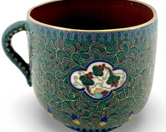 Antique Meiji Enameled Cloisonné Brass Mug