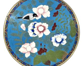 Vintage Cloisonné Bird and Foliage Plate