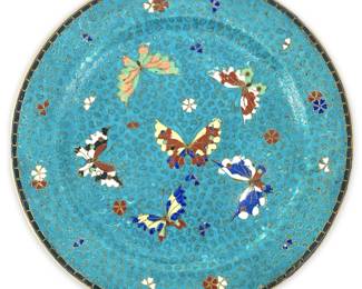 Japanese Ceramic Cloisonné Butterfly Plate