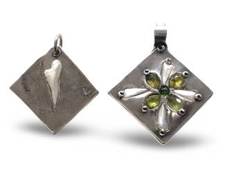 (2) Signed Nadine Leo Silver Peridot Emerald Pearl
