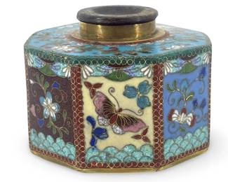 Meiji Japan Enamel Cloisonné Octagonal Inkwell