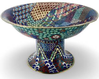 Vintage Brass Cloisonné Pedestal Dish