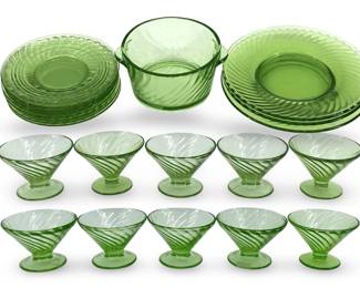 Uranium Green Art Glass Dessert Glasses