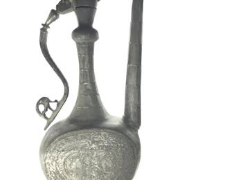 Antique Middle Eastern Brass Aftabeh Pitcher