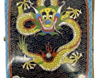 Old Chinese Brass Cloisonné Dragon Cigarette Box