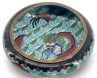 Antique Enameled Cloisonné Dragon Design Bowl
