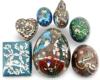 7pc Vintage/ Antique Cloisonné Dresser Boxes
