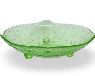 Vintage Green Footed Art Glass Bowl