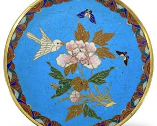 Meiji Japanese Brass Cloisonné Plate