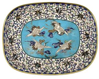 Meiji Japanese Cloisonné Crane Design Brass Plate