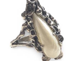 Rare Silver Brutalist Wing Pearl Ring