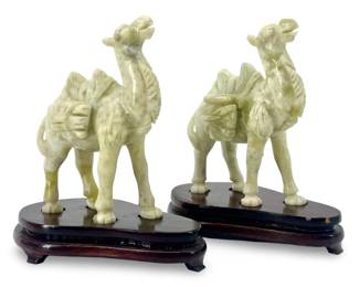2pc Carved White Jade Camel Sculptures