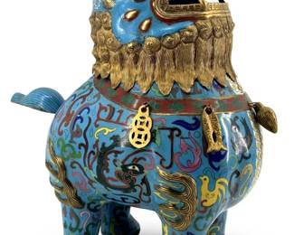 Large Antique Chinese Cloisonné Foo Lion Brass Box