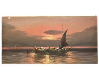 Signed De Giorgi Sunset Sailboat Oil on Canvas