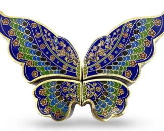 4pc Enameled Cloisonné Butterfly Dresser Boxes