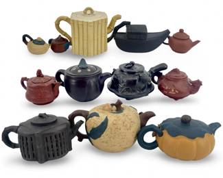 12pc Chinese Stamped Ceramic Teapots