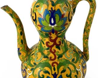 Antique Chinese Cloisonné Yellow Gourd Pot