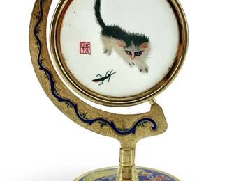 Cloisonné Silk Embroidery Cat in Frame
